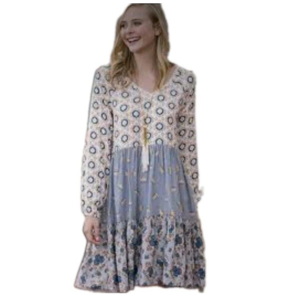 Matilda Jane Women's  Visionary Blue Tiered Boho Dress Size Medium